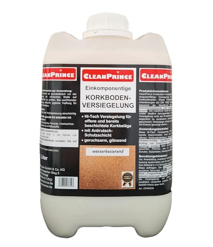 einkomponentige Korkboden - Versiegelung 5 Liter CP400530-5000 | auf Wasserbasis geruchsarm glänzend Versiegelung von CleanPrince