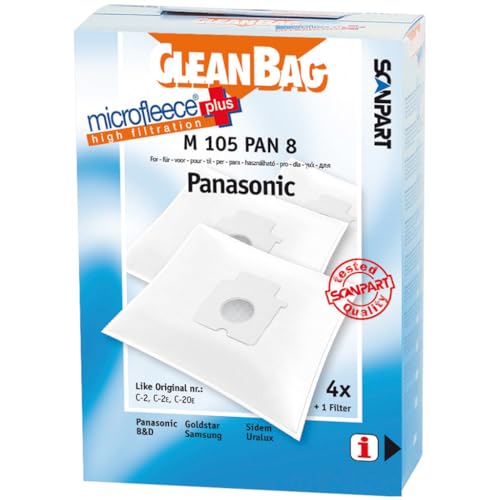 CleanBag M 105 PAN 8 Staubbeutel, wie Original: C-2 E, AMC 8 F 96 D 1300, Inhalt: 4 Staubsaugerbeutel + 1 Universalfilter, Schwarz von Cleanbag