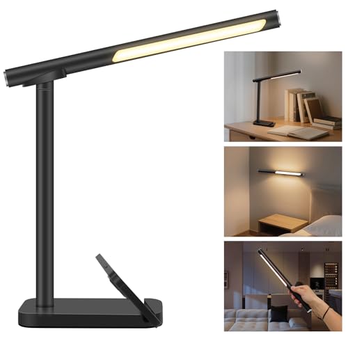 Magnetische LED-Schreibtischlampe, augenschonende Schreibtischlampe mit 3 Farben, stufenloses Dimmen, tragbare, abnehmbare Metall-LED-Schreibtischlampe, um 360° drehbar, schnurlos, Touch-Lampe zum von Cleanfly