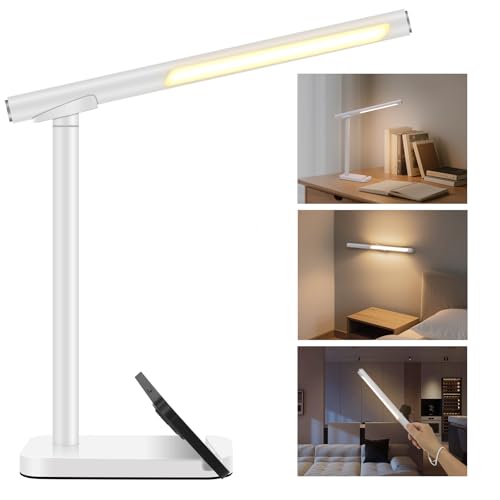 Magnetische LED-Schreibtischlampe, augenschonende Schreibtischlampe mit 3 Farben, stufenloses Dimmen, tragbare, abnehmbare Metall-LED-Schreibtischlampe, um 360° drehbar, schnurlos, Touch-Lampe zum von Cleanfly