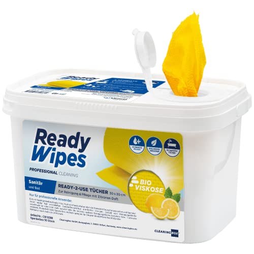 CleaningBox® Feuchte 5-in-1 Kompostierbare Reinigungstücher Bad & Sanitär, 50x Biologisch Abbaubare Feuchttücher mit Duft Zitrone, Gelb 30x30 cm - Made in Germany von Cleaning Box