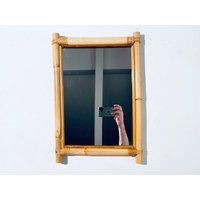 Vintage 1960S Bamboo Rectangular Mirror/Decor France Boho Mid-Century Style von CleaningOutOurChaos