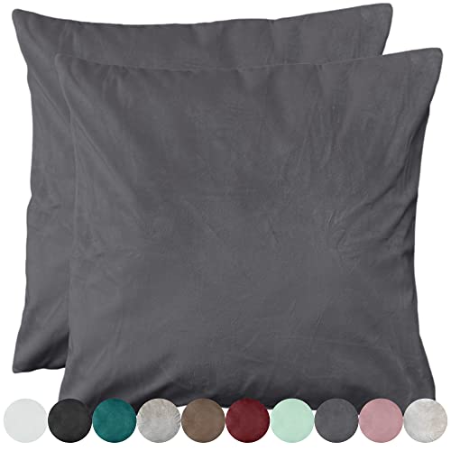 2er Pack Samt Kissenbezug Kissenhülle Set Sofakissen Samtkissen Dekorative Dekokissen Couchkissen Zierkissen Sofakissenbezug Kissen Bezug Hülle Bezüge Wohnzimmer (40x40cm, Anthrazit) von Cleanlevel EST 2016