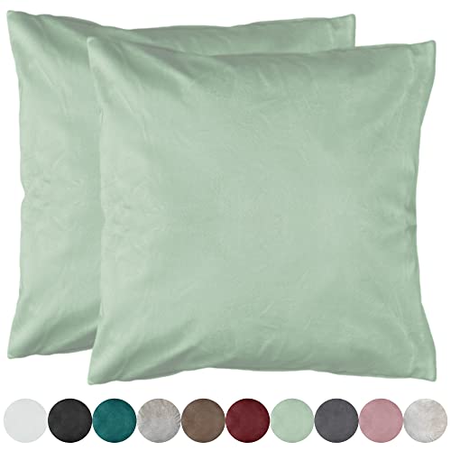 2er Pack Samt Kissenbezug Kissenhülle Set Sofakissen Samtkissen Dekorative Dekokissen Couchkissen Zierkissen Sofakissenbezug Kissen Bezug Hülle Bezüge Wohnzimmer (40x40cm, Antikgrün) von Cleanlevel EST 2016