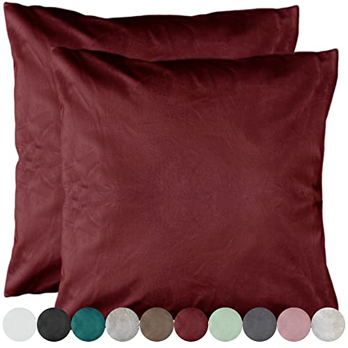 2er Pack Samt Kissenbezug Kissenhülle Set Sofakissen Samtkissen Dekorative Dekokissen Couchkissen Zierkissen Sofakissenbezug Kissen Bezug Hülle Bezüge Wohnzimmer (40x40cm, Bordeaux) von Cleanlevel EST 2016