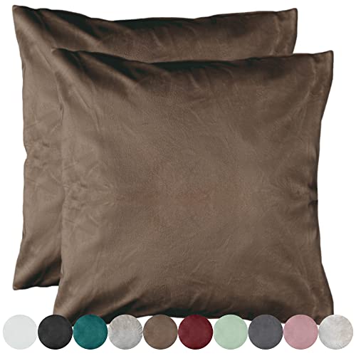 2er Pack Samt Kissenbezug Kissenhülle Set Sofakissen Samtkissen Dekorative Dekokissen Couchkissen Zierkissen Sofakissenbezug Kissen Bezug Hülle Bezüge Wohnzimmer (40x40cm, Dunkelbraun) von Cleanlevel EST 2016