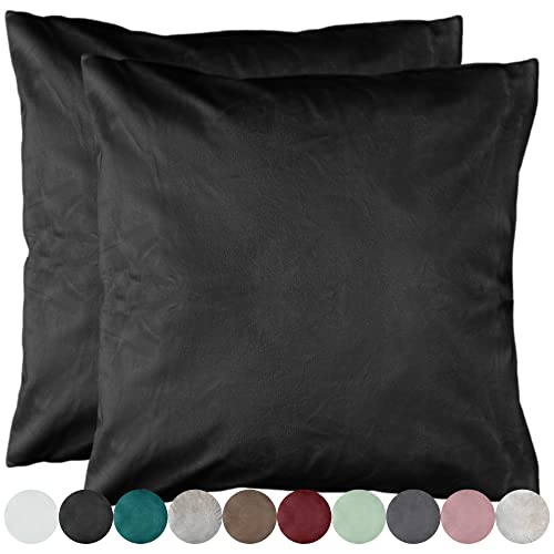 2er Pack Samt Kissenbezug Kissenhülle Set Sofakissen Samtkissen Dekorative Dekokissen Couchkissen Zierkissen Sofakissenbezug Kissen Bezug Hülle Bezüge Wohnzimmer (50x50cm, Schwarz) von Cleanlevel EST 2016