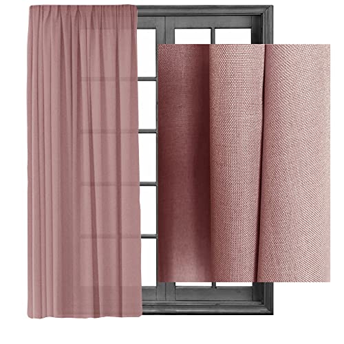 Cleanlevel EST 2016 2X Gardinen Vorhänge Kräuselband Gardine Vorhang - Leinenlook Blickdicht Schal Dekoschal 140x245cm halbtransparent Leinen Optik Universalband (2, Altrosa) von Cleanlevel EST 2016