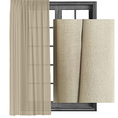 Cleanlevel EST 2016 2X Gardinen Vorhänge Kräuselband Gardine Vorhang - Leinenlook Blickdicht Schal Dekoschal 140x245cm halbtransparent Leinen Optik Universalband (2, Champagner) von Cleanlevel EST 2016