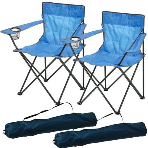 Cleanlevel EST 2016 Campingstuhl Strandstuhl 2 Stück faltbar mit Getränkehalter Faltstuhl Sonnenstuhl Klappstuhl Anglerstuhl Gartenstuhl Stuhl Angelstuhl Polyester Balkon Garten (Blau 2 x) von Cleanlevel EST 2016