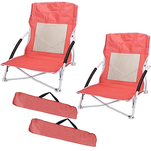Cleanlevel EST 2016 Doppelpack Strandstuhl Sonnenstuhl Campingstuhl Klappstuhl - faltbar mit Netzbelüftung bis 110kg Faltstuhl Urlaub Liegestuhl Polyester Camping Urlaub Apricot 2 Stück von Cleanlevel EST 2016