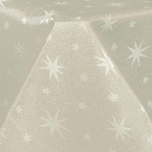 Hochwertige weihnachtlicher Tischläufer mit Sternen Läufer Tischband Tafeldecke Tischtuch Bügelarm schnelltrocknend Creme goldene Sterne Tischläufer 40 x 140cm von Cleanlevel EST 2016