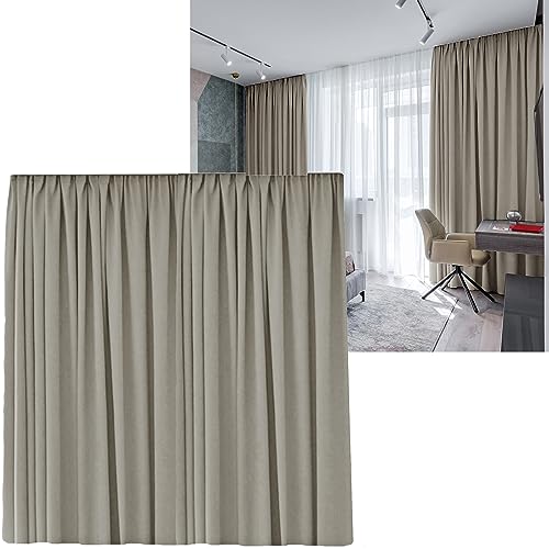 Cleanlevel EST 2016 Vorhänge Vorhang 300cm B x 245cm H Gardine Verdunkelungsvorhang Kräuselband Blickdicht abdunkelnd Thermo Wärmeisolierend Wohnzimmer (Hellbraun Kräuselband) von Cleanlevel EST 2016