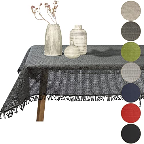 Gartentischdecke geschäumt eckig rund oval wetterfest rutschfeste Weichschaum Tischdecke abwaschbar Garten Balkon Outdoor Camping mit Fransen (Dunkelgrau, Oval 140x180cm (BxL)) von Cleanlevel EST 2016