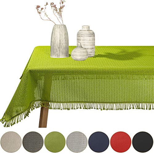 Gartentischdecke geschäumt eckig rund oval wetterfest rutschfeste Weichschaum Tischdecke abwaschbar Garten Balkon Outdoor Camping mit Fransen (Grün, 130x160cm (BxL)) von Cleanlevel EST 2016