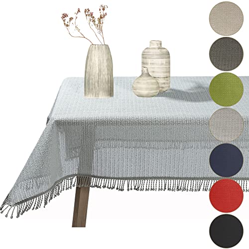 Gartentischdecke geschäumt eckig rund oval wetterfest rutschfeste Weichschaum Tischdecke abwaschbar Garten Balkon Outdoor Camping mit Fransen (Hellgrau, 130x160cm (BxL)) von Cleanlevel EST 2016