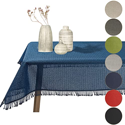 Gartentischdecke geschäumt eckig rund oval wetterfest rutschfeste Weichschaum Tischdecke abwaschbar Garten Balkon Outdoor Camping mit Fransen (Navyblau, 110x140cm (BxL)) von Cleanlevel EST 2016