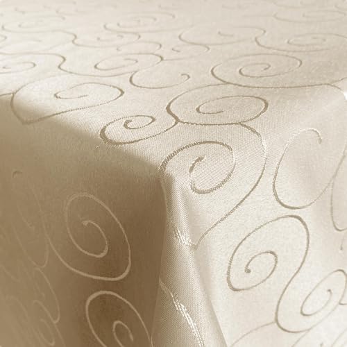 Hochwertige Stofftischdecke Ornamente Tischdecke Tafeldecke Tischtuch Bügelarm schnelltrocknend Creme Oval 130x260cm von Cleanlevel EST 2016