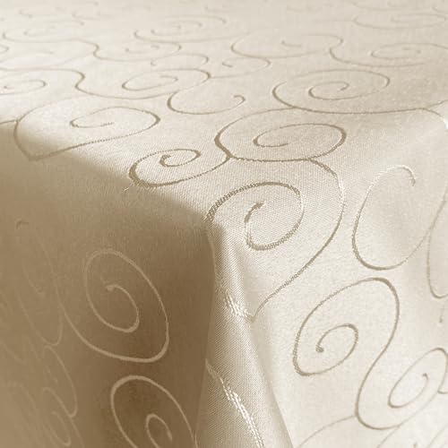 Hochwertige Stofftischdecke Ornamente Tischdecke Tafeldecke Tischtuch Bügelarm schnelltrocknend Creme Rund 160cm von Cleanlevel EST 2016