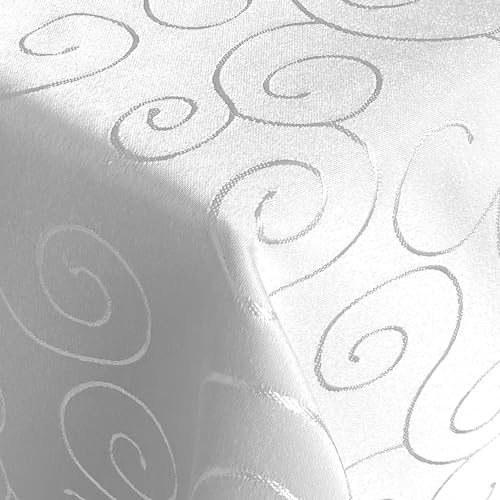 Tischdecke Hochwertig Tischdecken Stofftischdecke Tischtuch Ornamente Weisse Tafeldecke Bügelarm Seidenglanz schnelltrocknend Bügelfrei (Weiss, Eckig 110x160cm) von Cleanlevel EST 2016