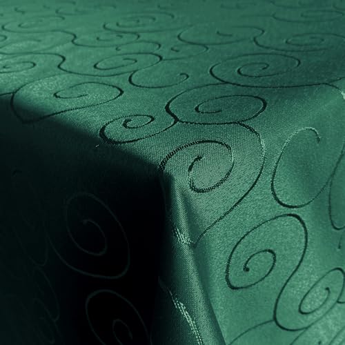Tischdecke Hochwertig Tischdecken Stofftischdecke Tischtuch Ornamente grüne Tafeldecke Bügelarm Seidenglanz schnelltrocknend Bügelfrei Flaschengrün Oval 130x220cm von Cleanlevel EST 2016