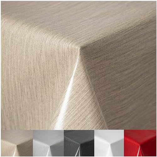 Wachstuchtischdecke Tischdecke abwaschbar PVC Plastik-Tischdecken Gartentischdecke RUND OVAL ECKIG Rechteckig Outdoor Wachs Tafeldecke (Beige, Oval 160x220cm) von Cleanlevel EST 2016