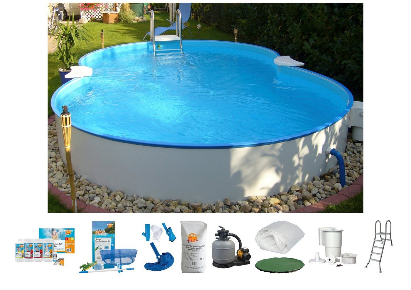 Clear Pool Achtformpool (Set, 10-tlg), 470x300x120 cm inkl. umfangreichem Zubehör für den Teileinbau von Clear Pool