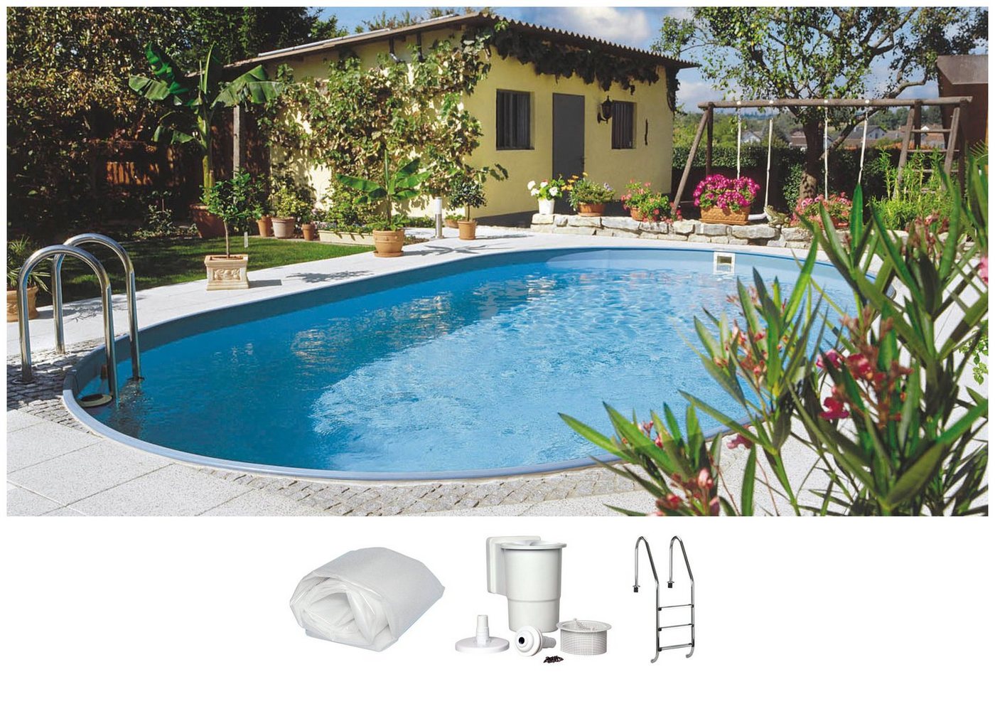 Clear Pool Ovalpool CP OFB STD (Set, 4-tlg), 490x300x120 cm inkl. Tiefbeckenleiter aus Edelstahl von Clear Pool