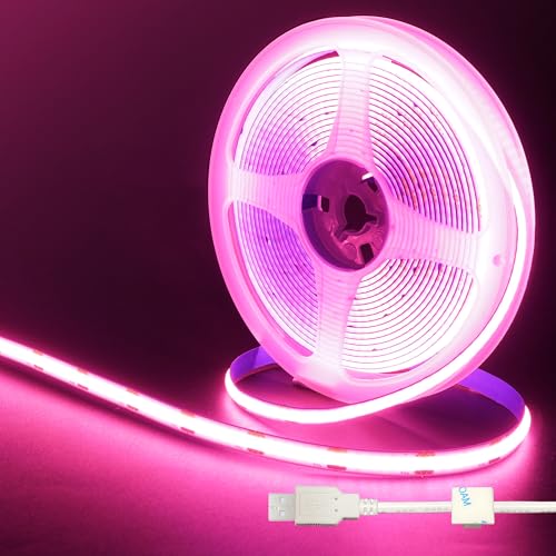 Clearhill 5 V USB-COB-LED-Lichtstreifen, 8 mm Breite, 2 m, 320 LEDs/m, rosa helle Lichter, wasserdichtes Design, flexibles LED-Band für TV-Hintergrundbeleuchtung, Küchenschrank, Schlafzimmer usw Clearhill 5 V USB-COB-LED-Lichtstreifen, 8 mm Breite, 2 m, 320 LEDs/m, rosa helle Lichter, wasserdichtes Design, flexibles LED-Band für TV-Hintergrundbeleuchtung, Küchenschrank, Schlafzimmer usw von Clearhill