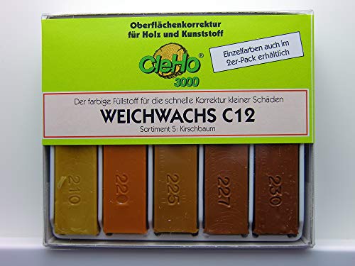 CleHo Weichwachs C12-5er Pack | Reparatur | Wachs | Holz | Möbel | Sortiment 5 | Kirschbaum von Cleho