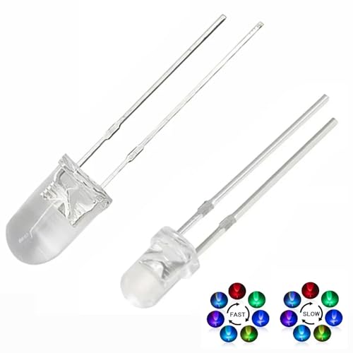 100 Pcs 5MM RGB LED Dioden, langsam blinkenden Leuchtdioden,3,0-3,4V, 20mA mehrfarbige F5 Dynamische LEDs für DIY, Lichtprojekt, Handarbeit von Cleiscry