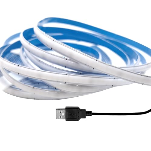Cleiscry 5V COB LED Streifen Licht 400LED/M 5mm Dotless Flexible Band Lichter für Schrank Hause Beleuchtung (Blau 460nm, 2 M) von Cleiscry