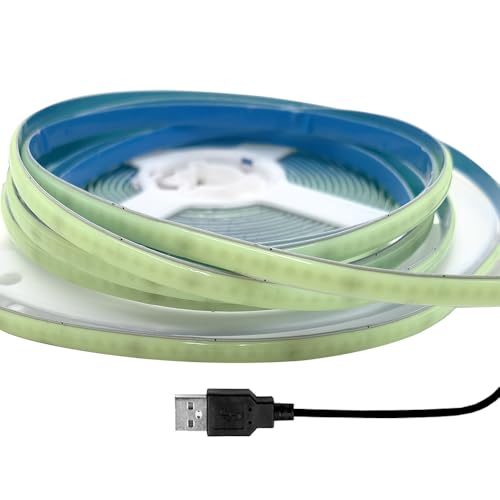 Cleiscry 5V COB LED Streifen Licht 400LED/M 5mm Dotless Flexible Band Lichter für Schrank Hause Beleuchtung (Grün 525nm, 3 M) von Cleiscry