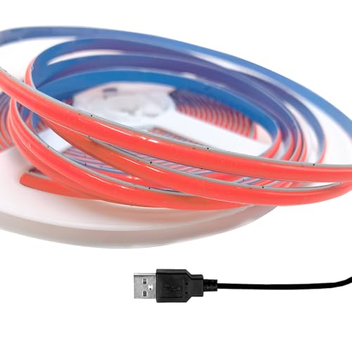 Cleiscry 5V COB LED Streifen Licht 400LED/M 5mm Dotless Flexible Band Lichter für Schrank Hause Beleuchtung (Rot 625nm, 2 M) von Cleiscry