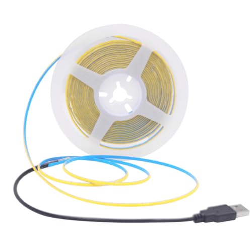 Cleiscry 5V COB LED Streifen Licht 400LED/M 5mm Dotless Flexible Band Lichter für Schrank Hause Beleuchtung (Warmes Weiß 3000K, 1M) von Cleiscry