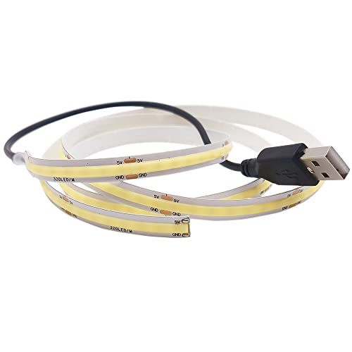 Cleiscry COB USB LED Streifen 1m 2m 400LEDs/m LED Strip DC5V RA>90 ohne Dimmer Flexibel hohe Dichte für TV PC DIY Dekoration Inneneinrichtung (natürlich weiß (4000K), 2m (mit USB Stecker)) von Cleiscry