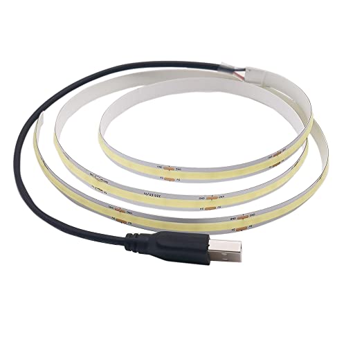 Cleiscry COB USB LED Streifen 1m 2m 400LEDs/m LED Strip DC5V RA>90 ohne Dimmer Flexibel hohe Dichte für TV PC DIY Dekoration Inneneinrichtung (weißes Licht (6500K), 1m (mit USB Stecker)) von Cleiscry