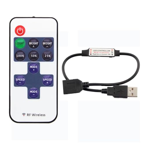 Cleiscry Einfarbiger Dimmer Tasten LED Streifen Controller Mini-Dimmer RF Fernbedienung DC 5V USB Controller für LED (11 key USB 5V) von Cleiscry
