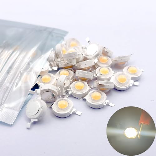 Cleiscry High Power Led Chip 1/3 Watt Super Helle Intensität SMD Licht Emitter Komponenten Diode Birne Lampe Perlen Chip DIY Leuchten für Flutlichtscheinwerfer (50 stücke 3W Warmweiß (3000K)) von Cleiscry