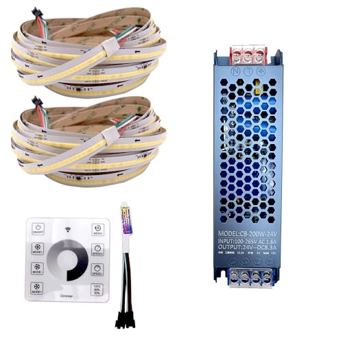 Cleiscry WS2811 IC COB Pferderennen jagen LED Stirp DC24V COB fließendes Wasser fließendes Pixel-Bandlicht mit RF Wireless Touch Controller (10 meter set, Warmes Weiß(3000K)) von Cleiscry
