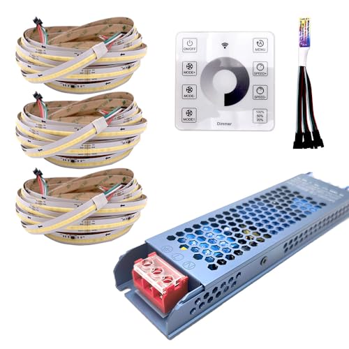 WS2811 IC COB Pferderennen jagen LED Stirp DC24V COB fließendes Wasser fließendes Pixel-Bandlicht mit RF Wireless Touch Controller (15 meter set, weißes Licht (6000K)) von Cleiscry