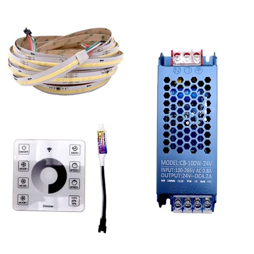 Cleiscry WS2811 IC COB Pferderennen jagen LED Stirp DC24V COB fließendes Wasser fließendes Pixel-Bandlicht mit RF Wireless Touch Controller (5 meter set, Warmes Weiß(3000K)) von Cleiscry