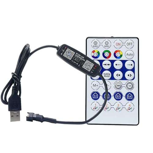 WS2812B LED-Controller für 3-polige Pixel-LED-Lichtleiste SK6812 WS2811 WS2812 Lampe DC USB 28 Tasten Fernbedienung Bluetooth Musik Controller (USB Terminal mit Fernbedienung) von Cleiscry