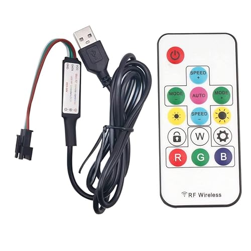 WS2812B Adressierbarer LED-Controller, RF-Fernbedienung, kabellos, Mini-Controller, 5 V Gleichstrom, für WS2812 Dream Color Rainbow RGB LED-Pixelstreifen, Panel-Licht, 3-poliger JST-Anschluss von Cleiscry