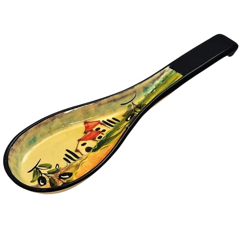 Cleminson Handbemalte spanische Keramik-Löffelablage | toskanisches Bauernhaus- oder Picasso-Design | Kochhalter für Spatel, Löffel, Zange, Schöpflöffel | Teebeutelschale (toskanisches Bauernhaus von Cleminson