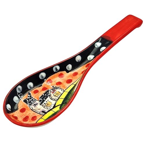 Cleminson Handbemalte spanische Keramik-Löffelablage | toskanisches Bauernhaus oder Picasso-Stil Design | Kochhalter für Spatel, Löffel, Zange, Schöpflöffel | Teebeutelschale (Picasso-Stil Haus) von Cleminson