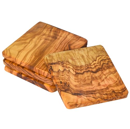 Cleminson Untersetzer aus Olivenholz 9 cm quadratisch - 6er Set oder 4er Set | Rustikale Holzmatten für Wohnzimmer oder Esszimmer (4) von Cleminson