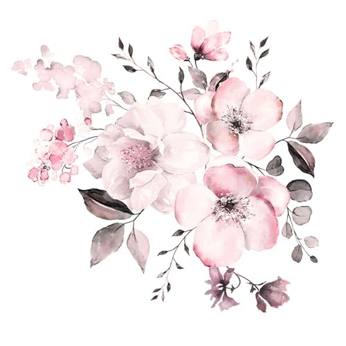 Blumen Wandsticker Gemalte Pfingstrose, Wandtattoo Groß Blumen, Wandsticker Zart"ro"sa, Wandsticker Pfingstrose Blumen Wasserdicht, Wandaufkleber Wanddeko für Wohnzimmer Schlafzimmer, 44X42cm von Cleminsta