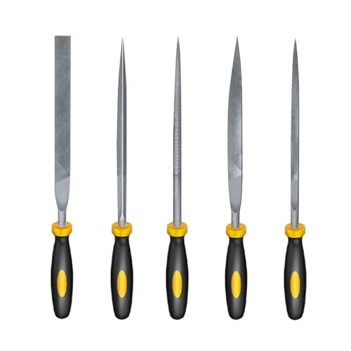 Cleminsta 5 Stück Profi Feilen Set, Feile Metall Schlüsselfeilen, Metallfeilen und Holzfeilen Set, Feilen Set inkl. Flachfeile Halbrundfeile Rundfeile Dreikantfeile Vierkantfeile, Modellbau Werkzeug von Cleminsta