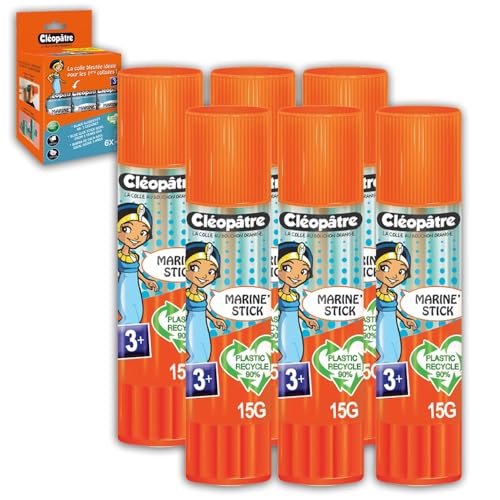 Cléopatre - Cléostick Marine - 6 blaue Klebestifte mit verzögerter Aushärtung - Ideal für Kinder ab 3 Jahren - Einfaches und genaues Auftragen - Lösungsmittelfrei, Reinigung mit Wasser - 6x15g von Cléopâtre